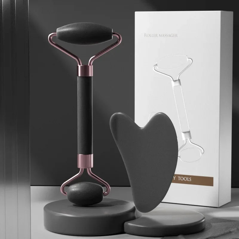 Rouleau de Massage pour le visage, planche Guasha, grattoir en résine, dissolvant de rides, rouleau de Massage pour le Lifting du visage, outils de soins de la peau mince, 2 pièces
